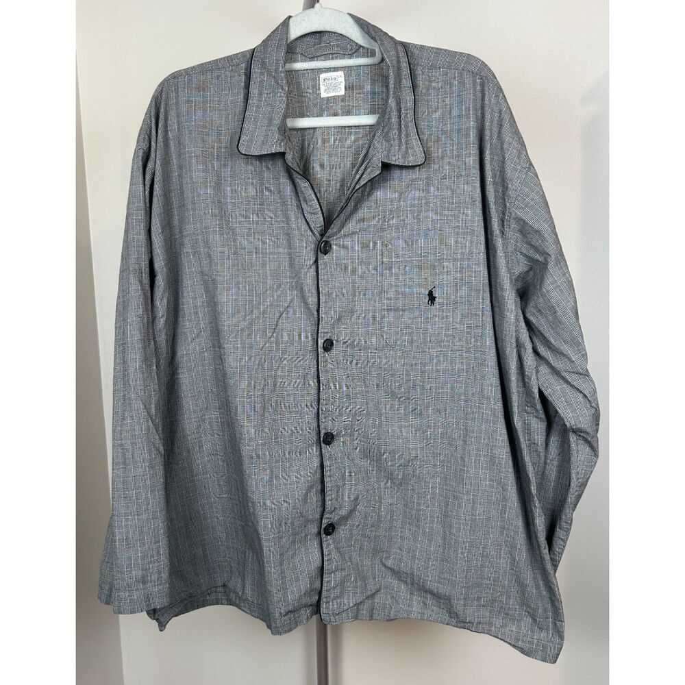 Polo Ralph Lauren Gray Plaid Pajama Button Sleep Shirt Mens Gray L/XL PJ